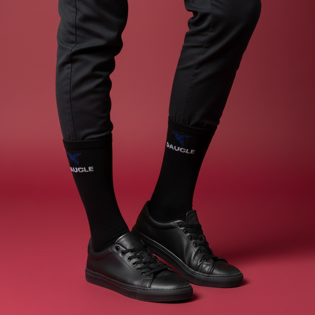 Black Daugle socks dark red standing full legs