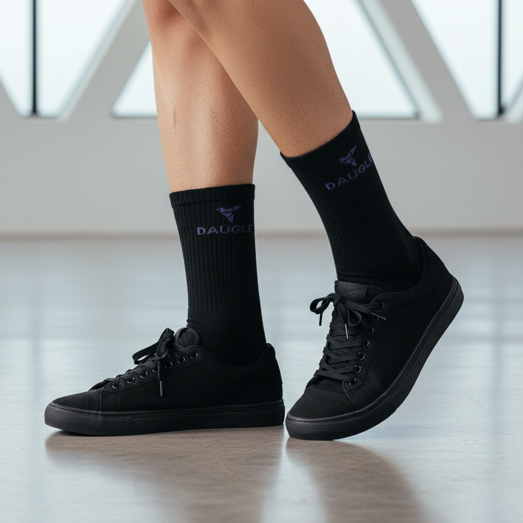 Black Daugle socks purple logo premium lifestyle