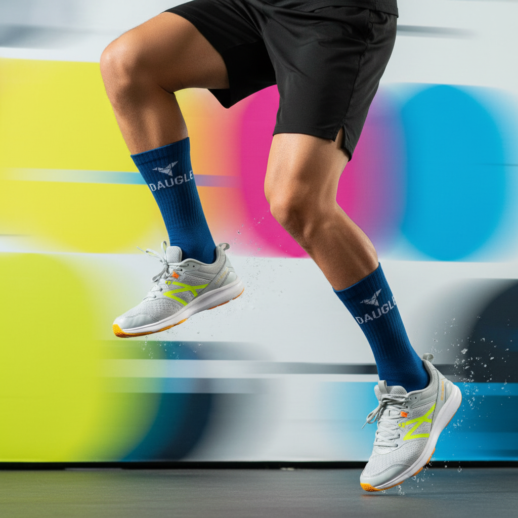 Blue Daugle socks athletic training action