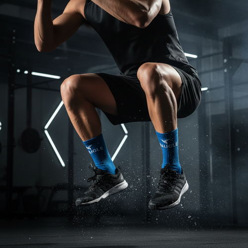 Blue Daugle socks high-end athletic action shot