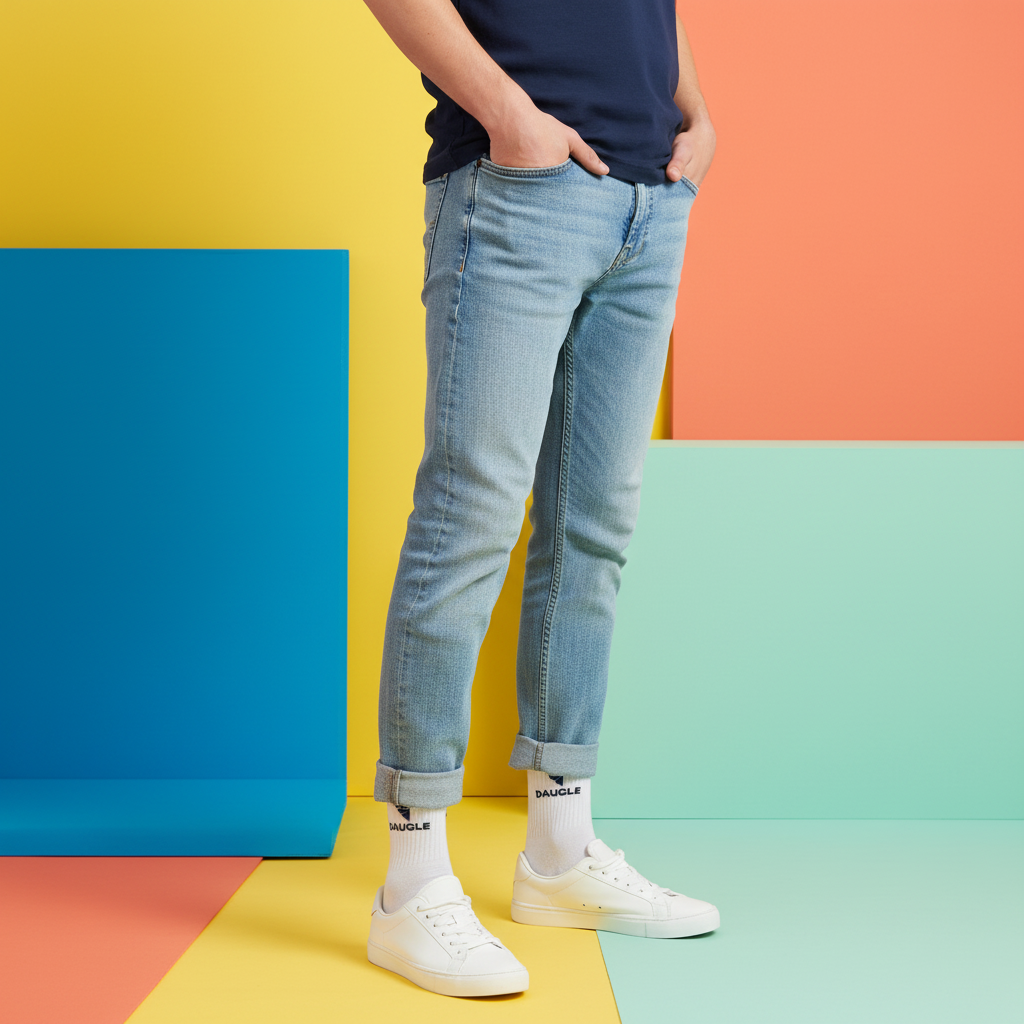 White Daugle socks blue logo black text casual lifestyle