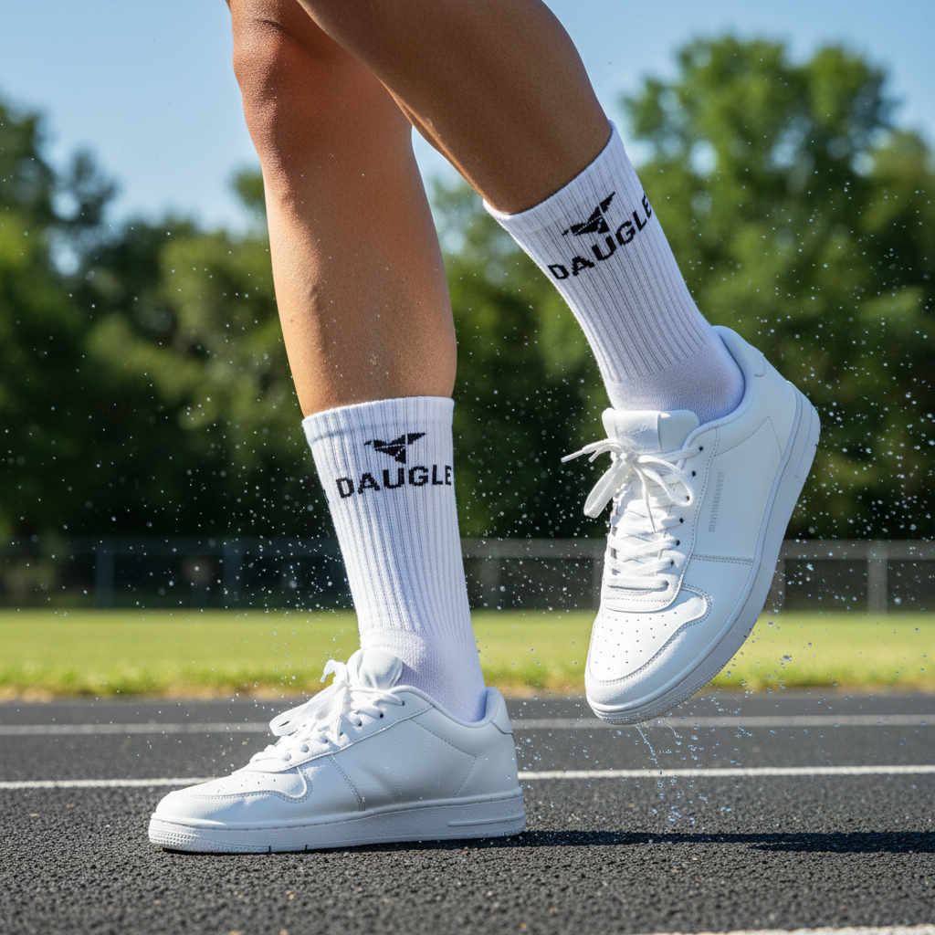 White Daugle socks outdoor lifestyle bright lighting